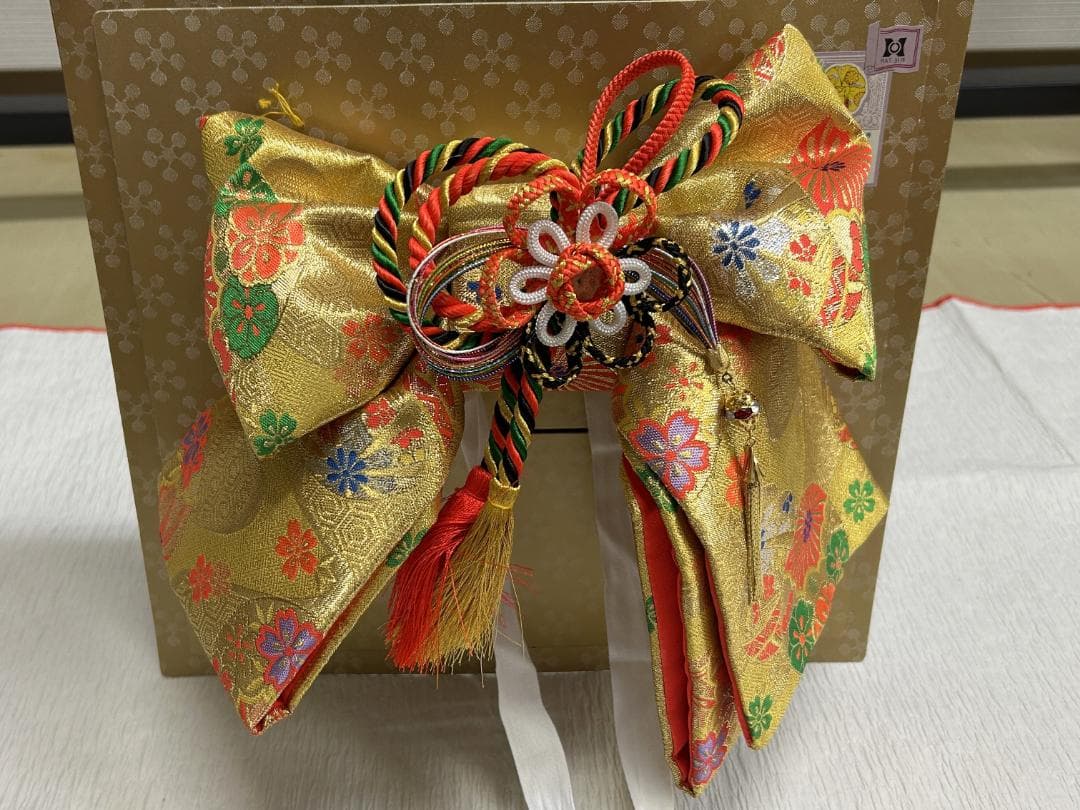 七五三セット　祝帯ペアセット　中サイズ　金　鞠　草履18cm　箱入り