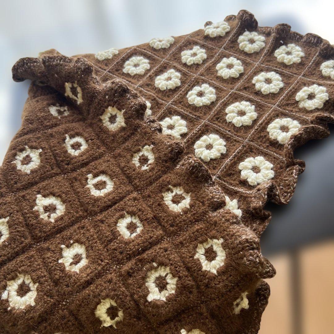 グラニースクエア 花モチーフ ブランケット マルチカバー 約79cm×約