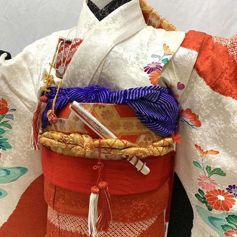 511ag11□七五三 七歳 女児 着物&袋帯 絞染め 御所車 鶴□状態良好