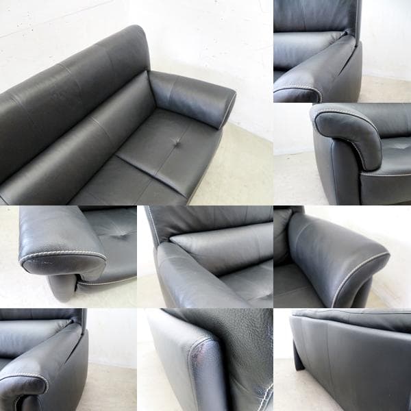 美品■カリモク■チターノ■本革■3人掛けソファ■Z1812■ブラック■30万円