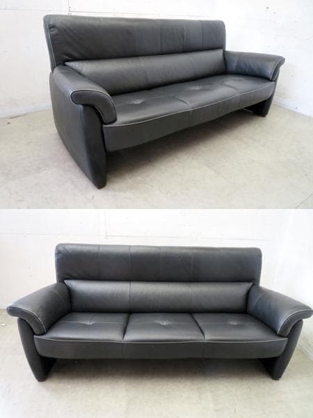 美品■カリモク■チターノ■本革■3人掛けソファ■Z1812■ブラック■30万円