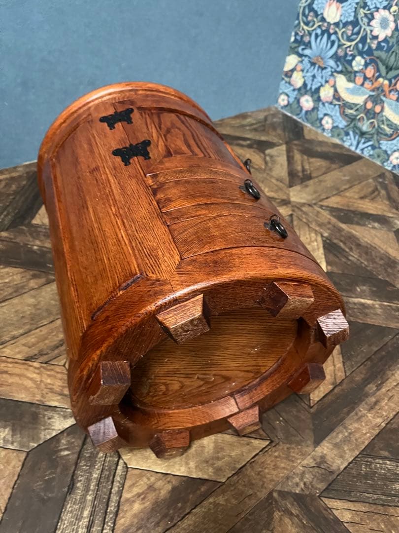 李朝家具 収納付き丸型スツール インテリア サイドテーブル けやき アンティーク