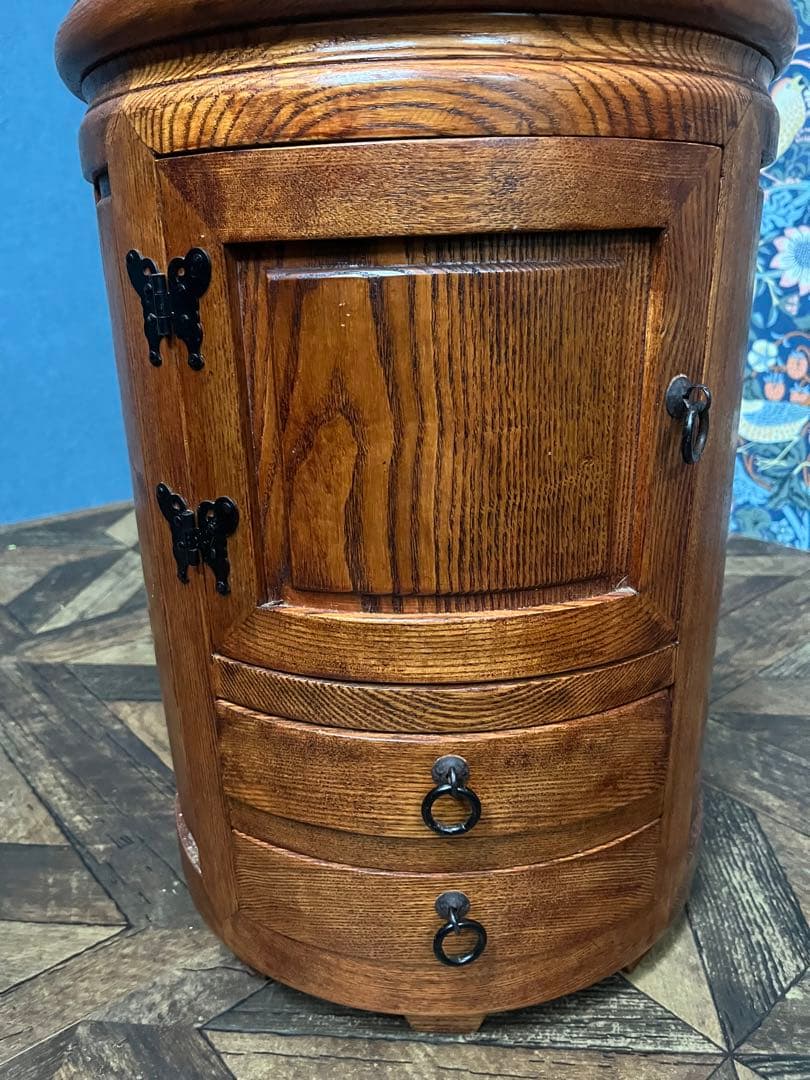 李朝家具 収納付き丸型スツール インテリア サイドテーブル けやき アンティーク