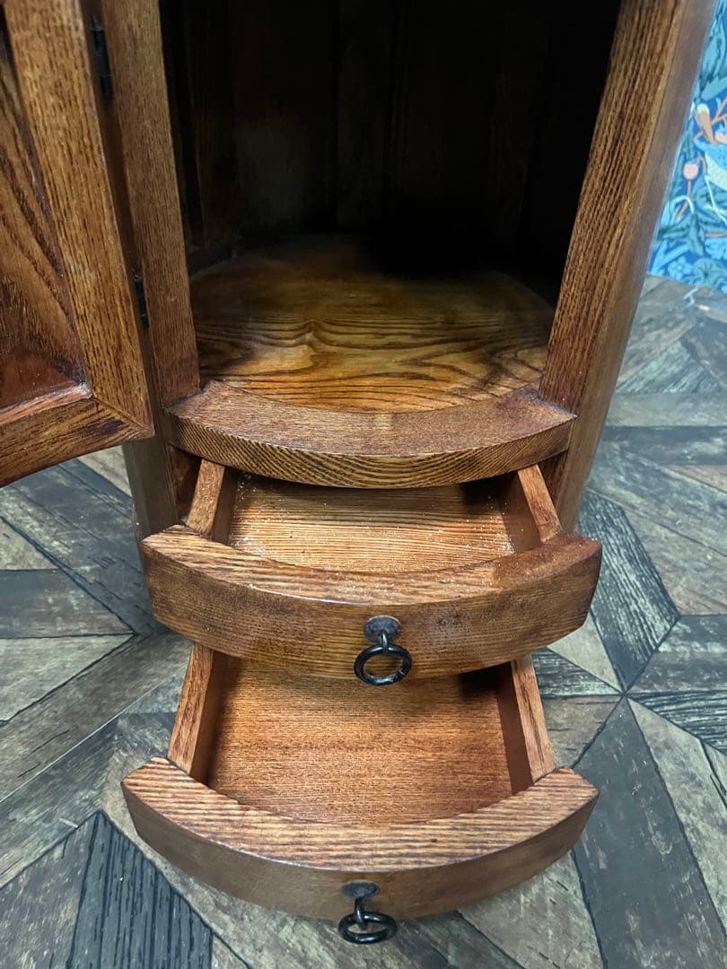 李朝家具 収納付き丸型スツール インテリア サイドテーブル けやき アンティーク