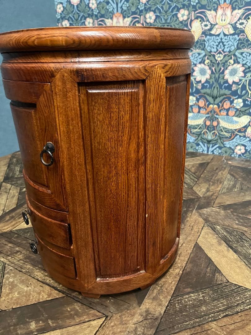 李朝家具 収納付き丸型スツール インテリア サイドテーブル けやき アンティーク