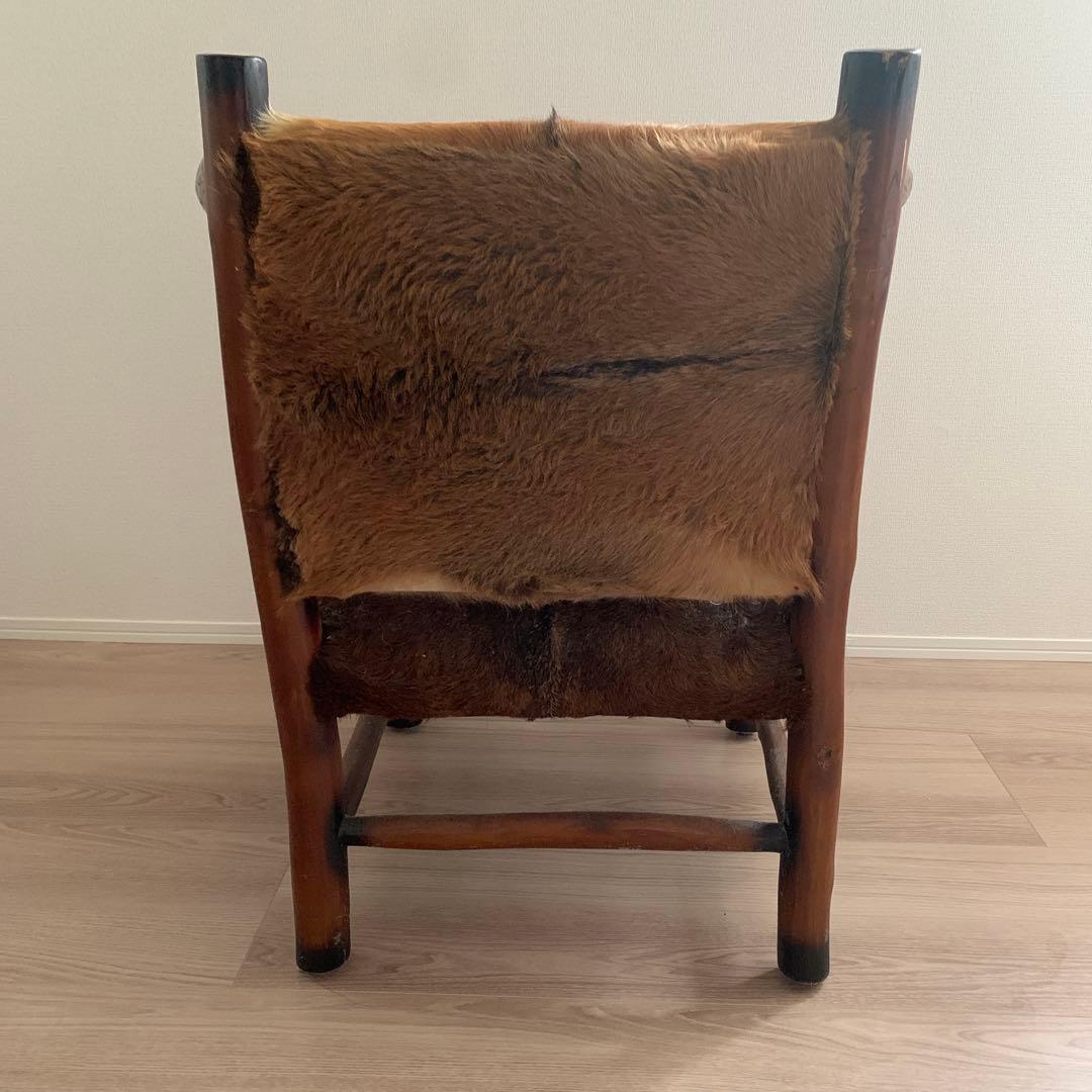 本革　牛革アームチェア　　ハラコ　アンティーク　水牛ハラコ