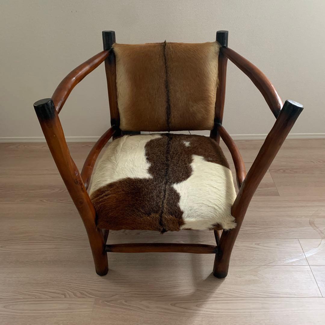 本革　牛革アームチェア　　ハラコ　アンティーク　水牛ハラコ