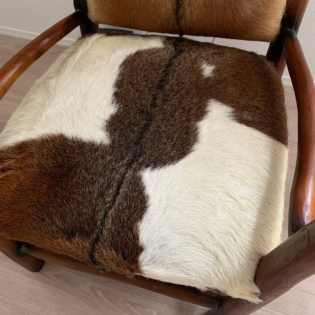 本革　牛革アームチェア　　ハラコ　アンティーク　水牛ハラコ