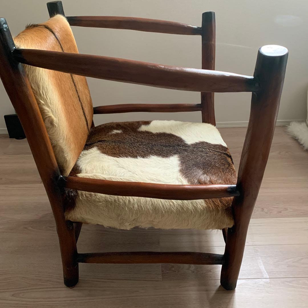 本革　牛革アームチェア　　ハラコ　アンティーク　水牛ハラコ
