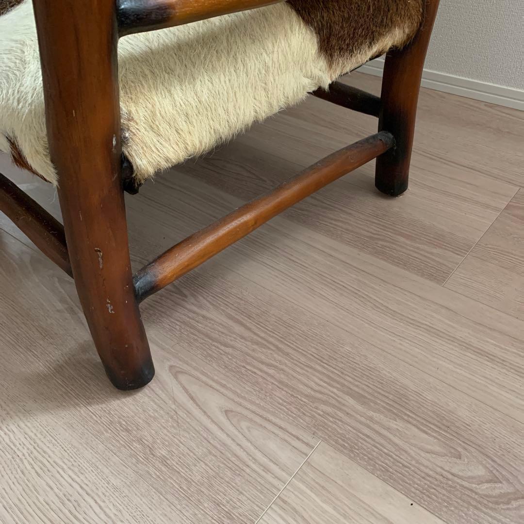 本革　牛革アームチェア　　ハラコ　アンティーク　水牛ハラコ