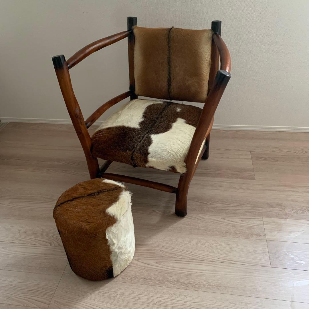 本革　牛革アームチェア　　ハラコ　アンティーク　水牛ハラコ