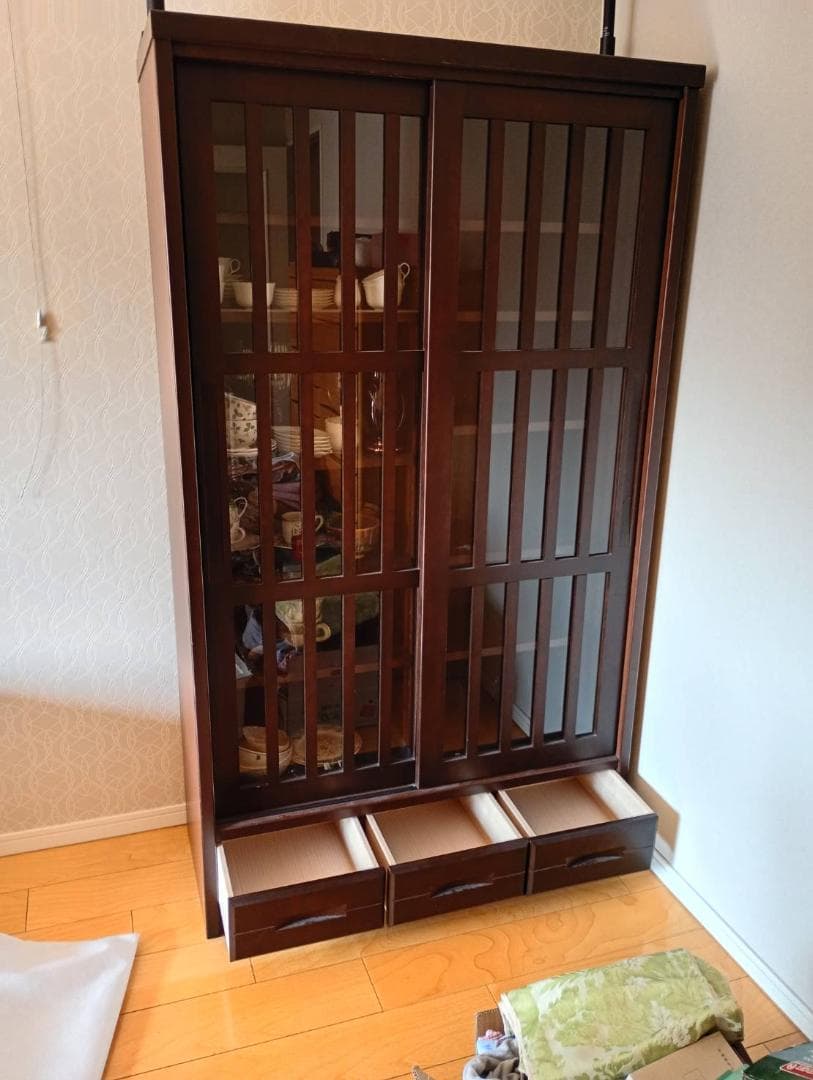 木製食器棚 ダークブラウン 5段