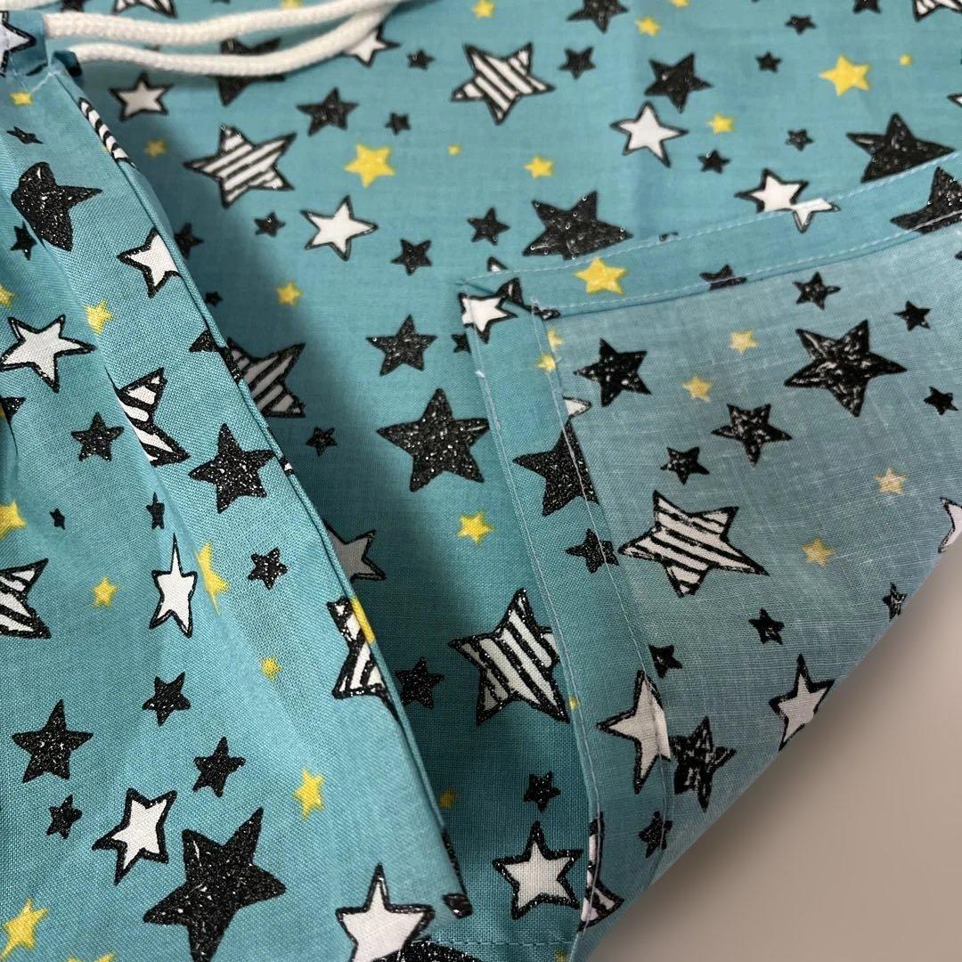 No.27 ハンドメイド 薄手 星柄の給食袋 ランチョンマット 水色 訳あり