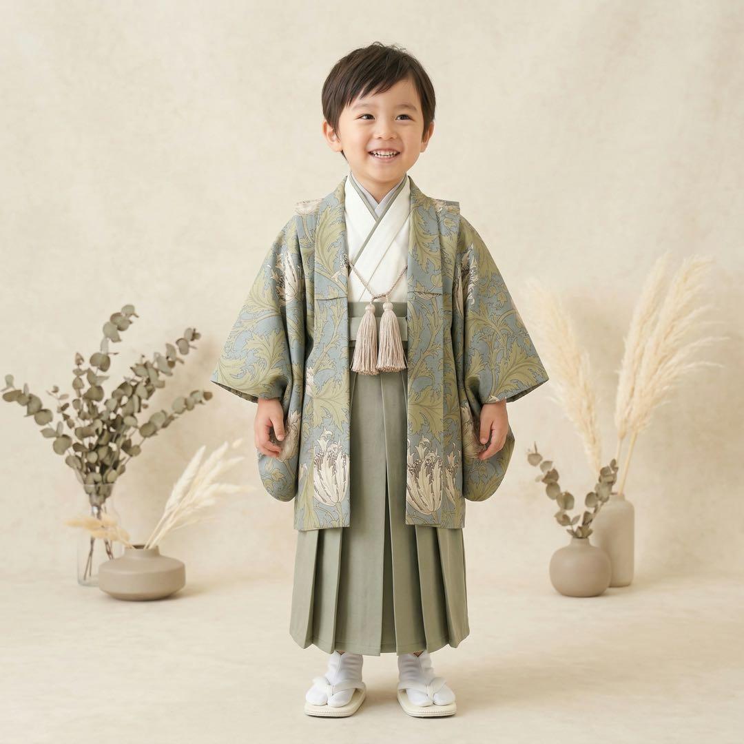［アネモネC］3歳 七五三 ꕤ 羽織袴5点セット ウィリアムモリス