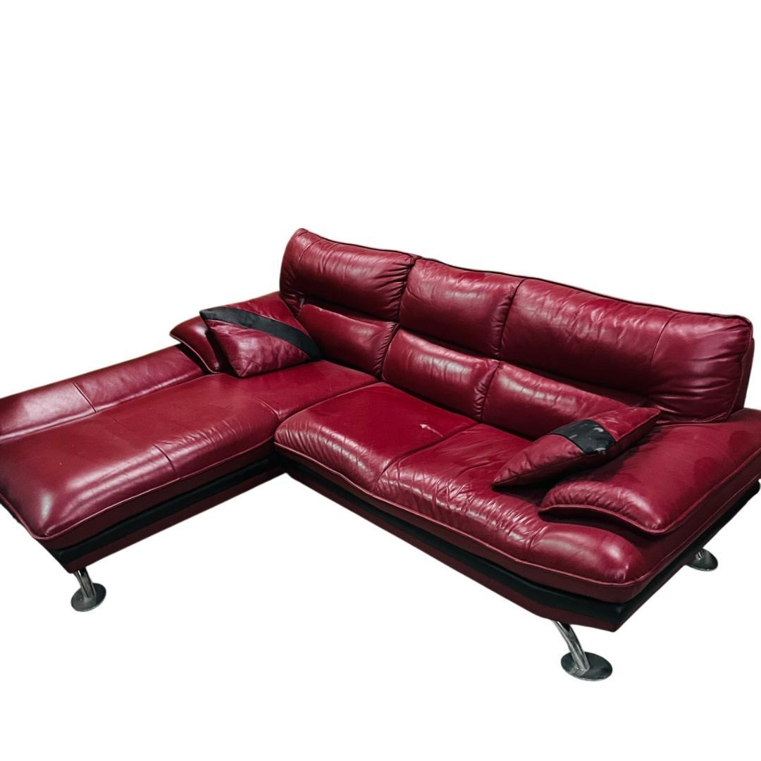 奈良県内限定ニトリ 3人掛け 本革カウチソファ クッション2個付き【送料込み】