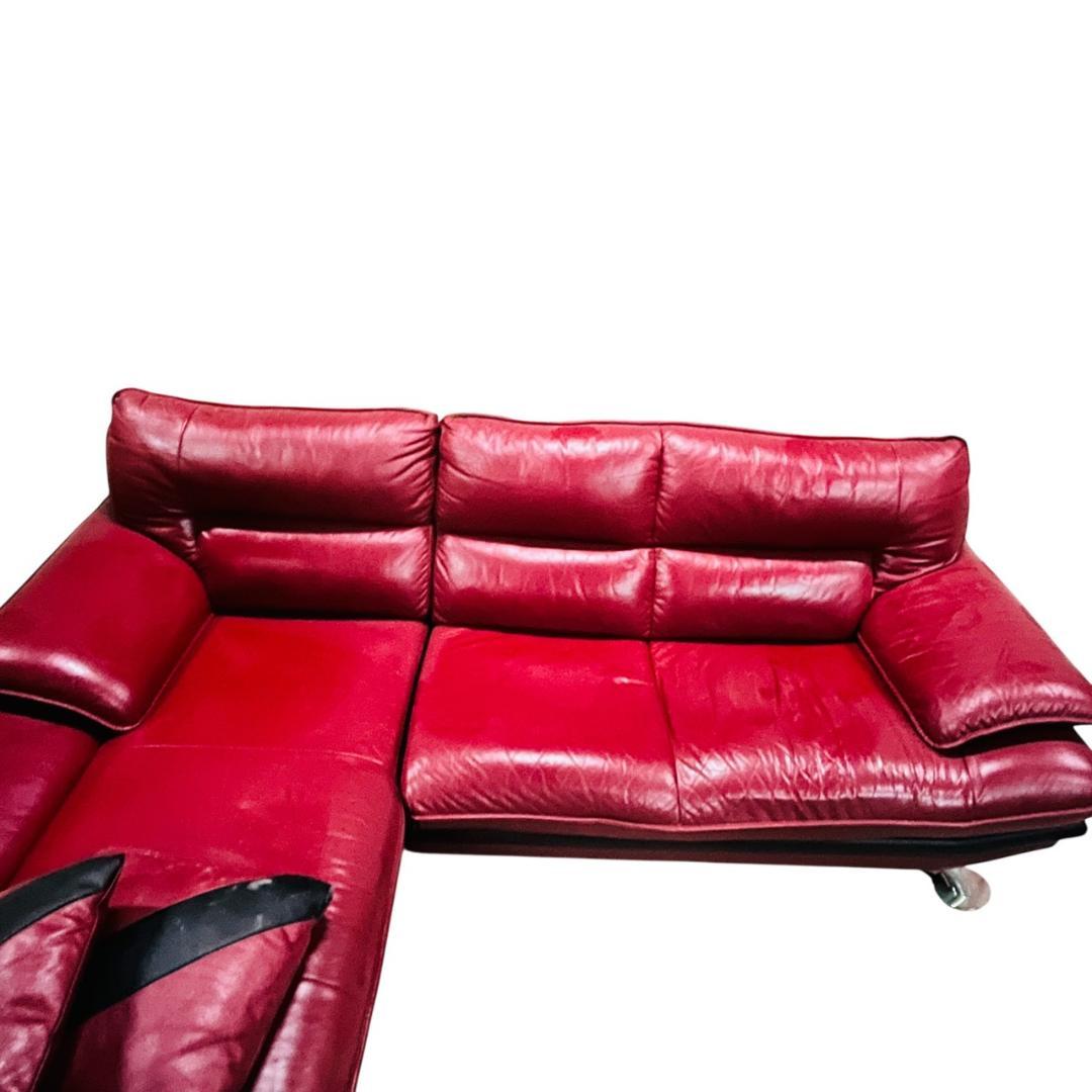 奈良県内限定ニトリ 3人掛け 本革カウチソファ クッション2個付き【送料込み】