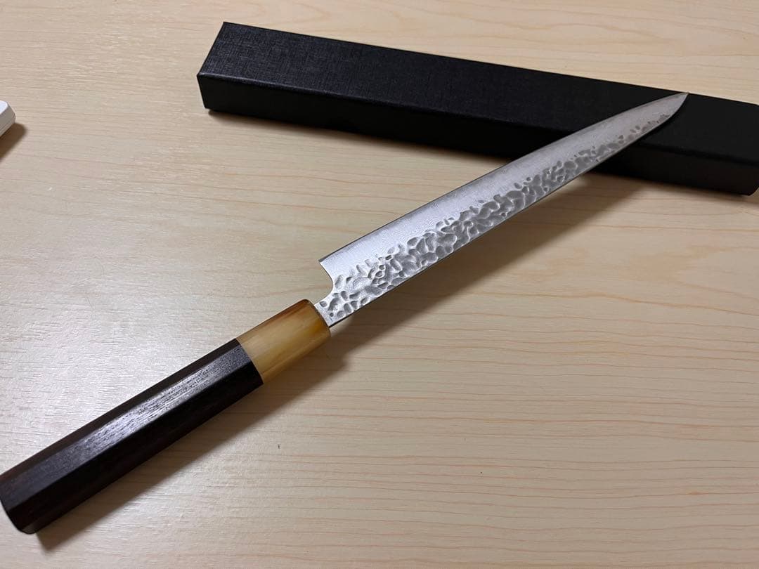 助松　筋引　和包丁　AUS10鋼 （高級ステンレス鋼）ダマスカス紫檀白水牛八角柄