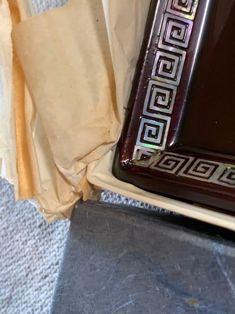 螺鈿細工 溜塗 角菓子器／折敷 18cm 未使用》