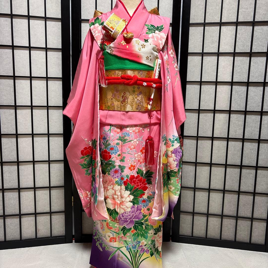 七五三　着物セット　7歳　ピンク色　紫色　正絹　美品