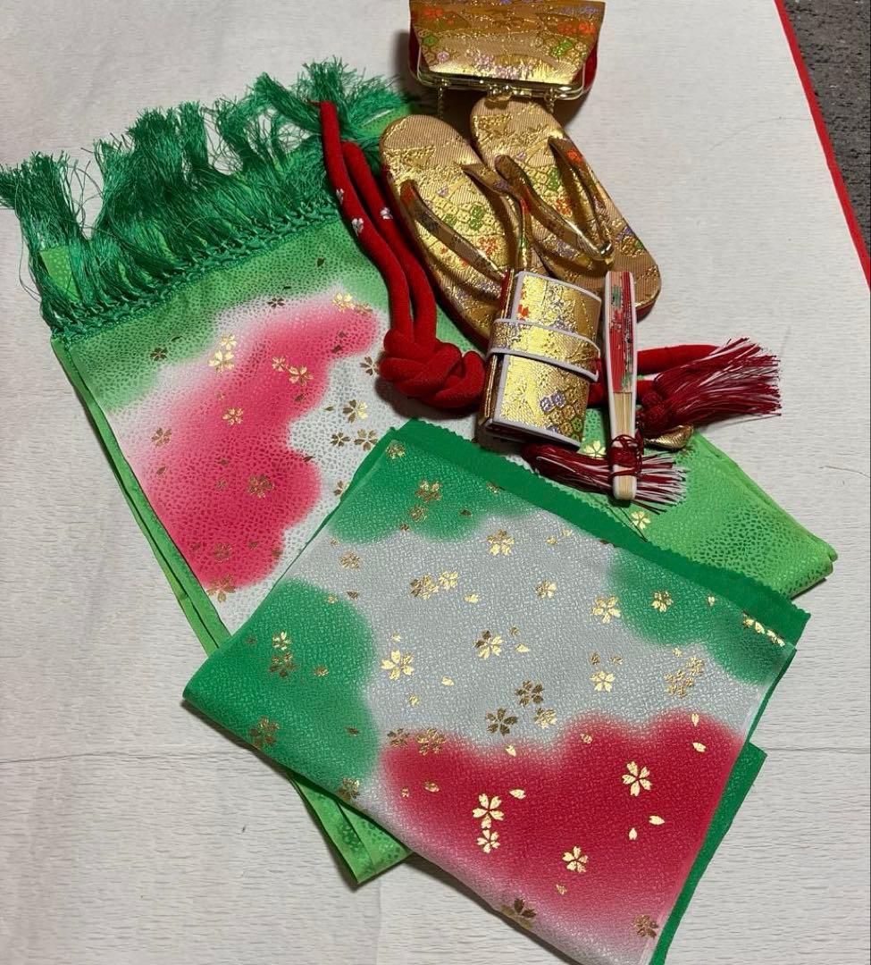 七五三　着物セット　7歳　ピンク色　紫色　正絹　美品