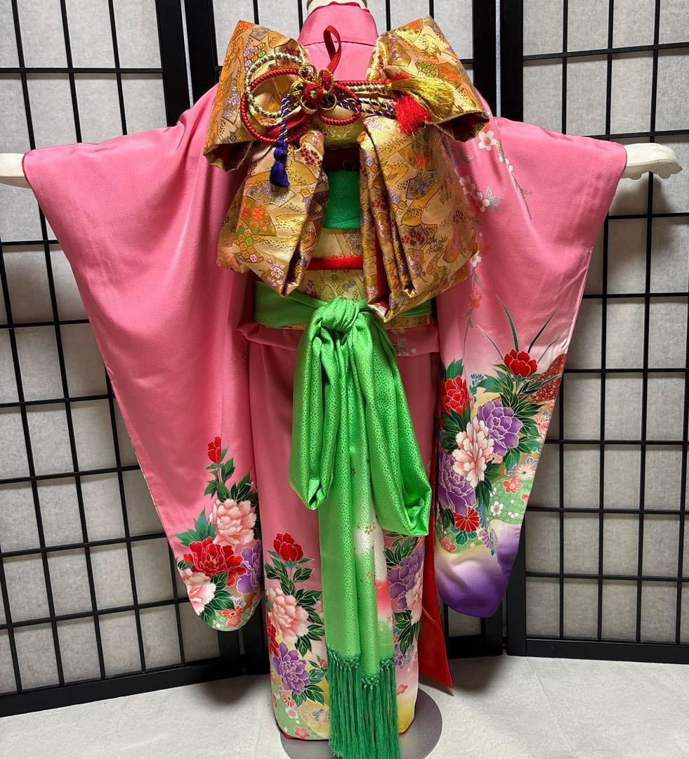 七五三　着物セット　7歳　ピンク色　紫色　正絹　美品
