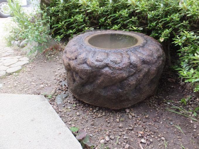 【希少品蓮華台見立て水鉢】オブジェ庭石置物箱庭テラス屋上庭園坪庭造園ガーデニング