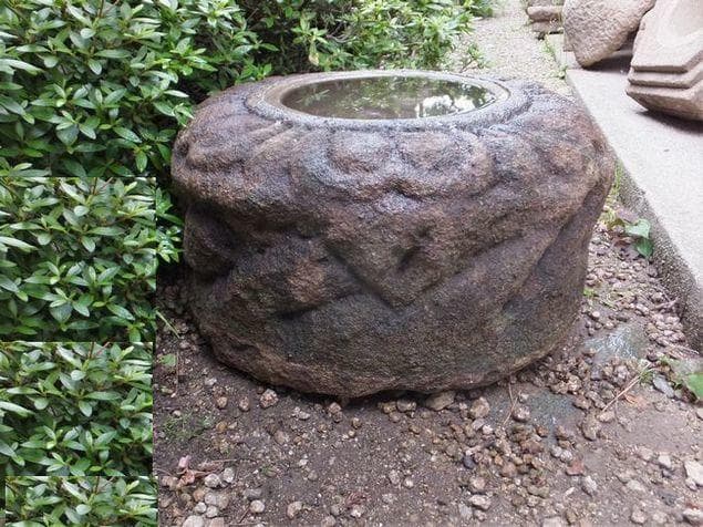 【希少品蓮華台見立て水鉢】オブジェ庭石置物箱庭テラス屋上庭園坪庭造園ガーデニング