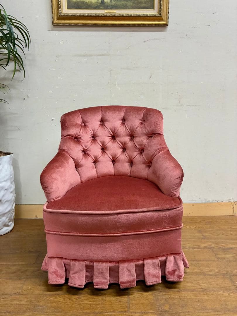 管405☆イタリア製☆アンティーク☆ピンクファブリックソファー