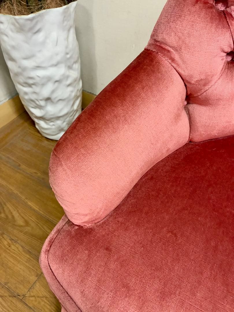 管405☆イタリア製☆アンティーク☆ピンクファブリックソファー