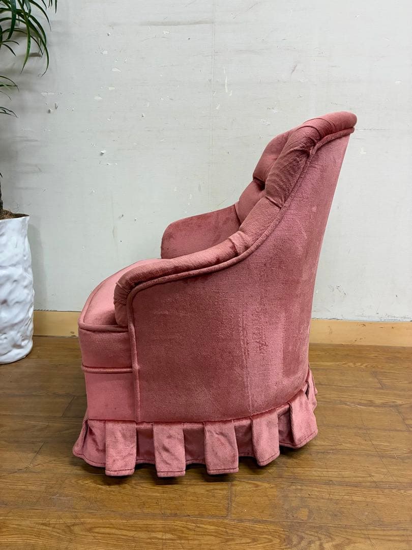 管405☆イタリア製☆アンティーク☆ピンクファブリックソファー