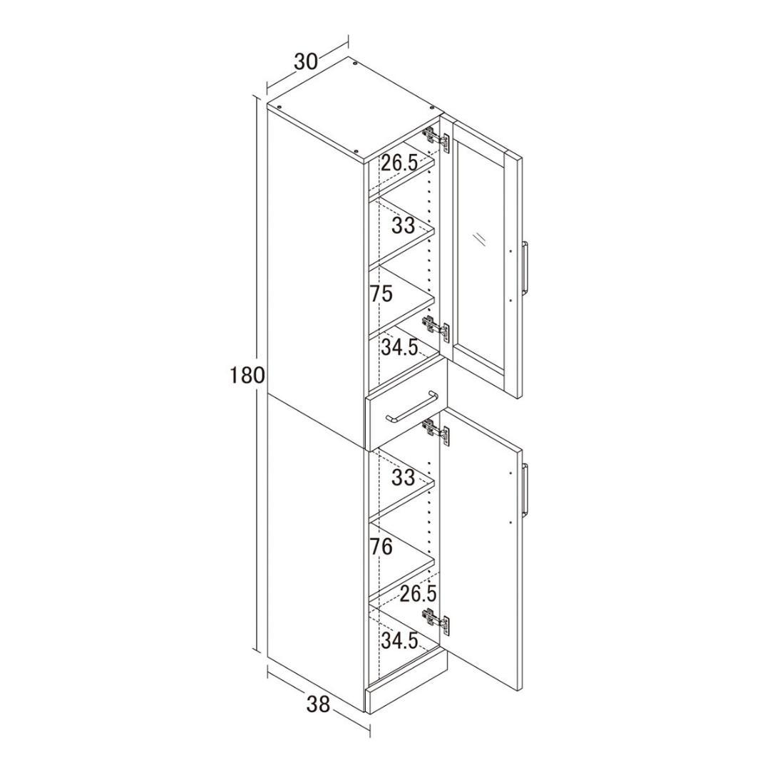 ヌーヴォー　食器棚　サイズ30-180　収納棚　鏡面メラミン仕様　背面化粧仕上げ