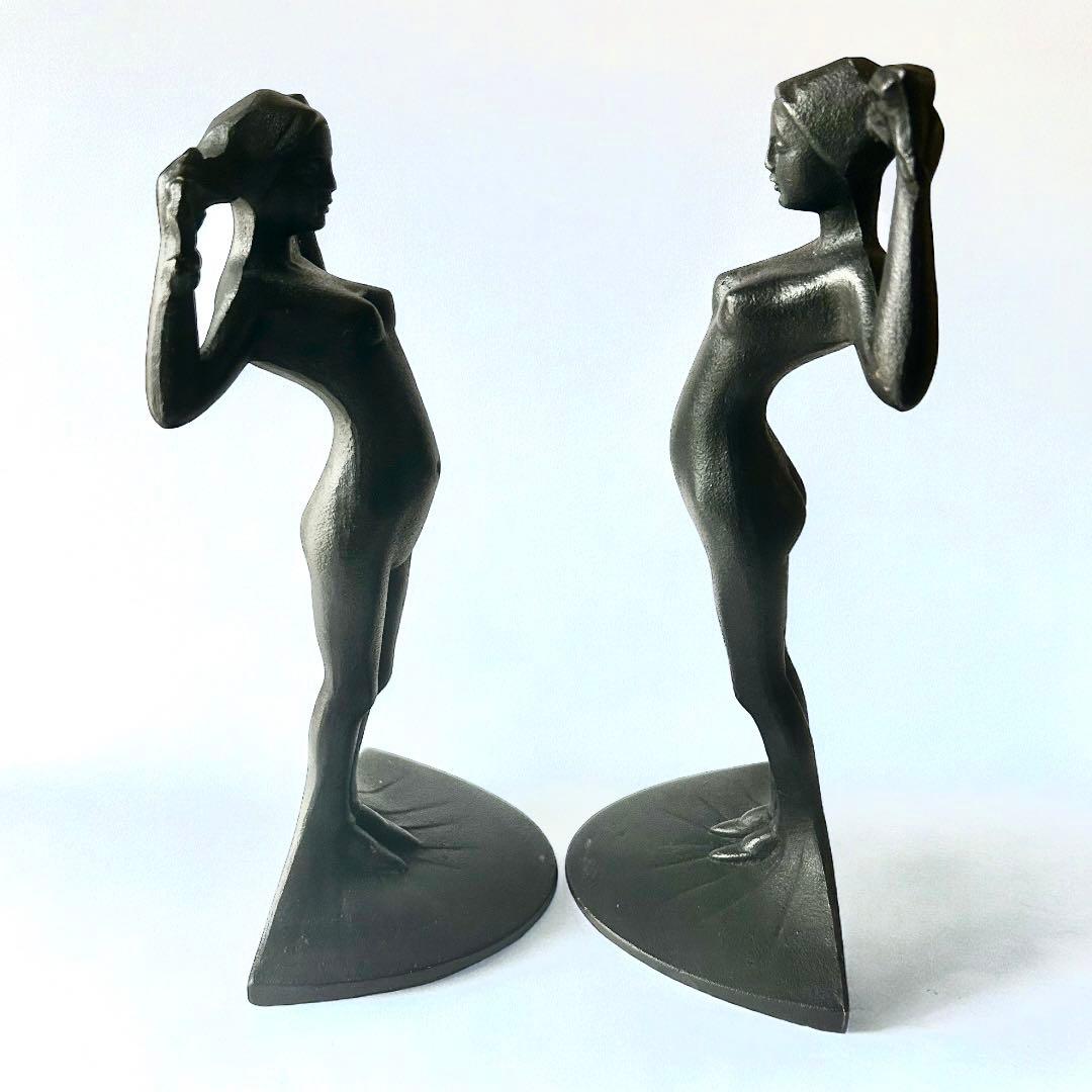アールデコ ブックエンド 滝錬太郎 \"姉妹像 マチ\" 南部鉄器 アイアン 鋳物