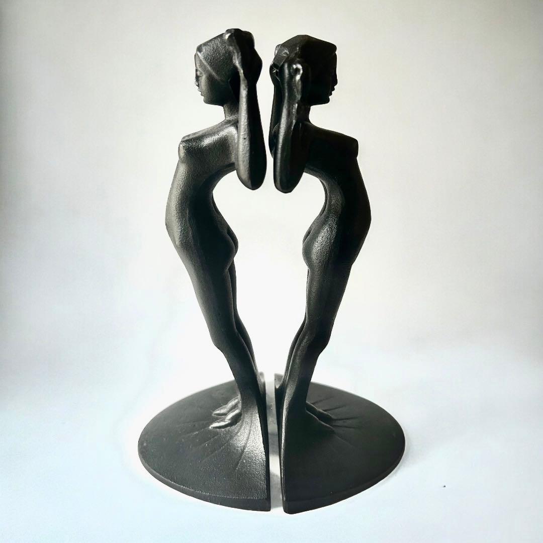 アールデコ ブックエンド 滝錬太郎 \"姉妹像 マチ\" 南部鉄器 アイアン 鋳物