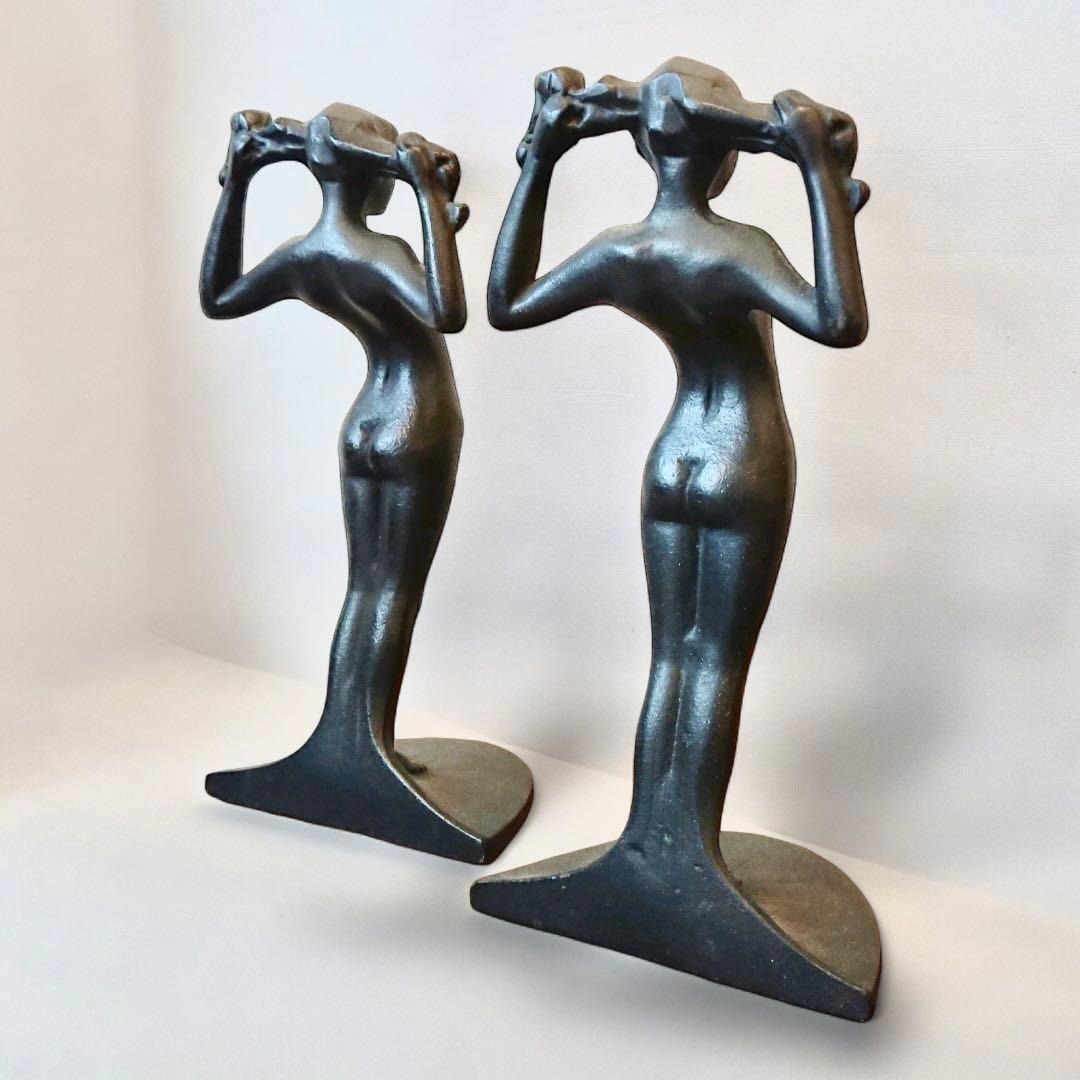 アールデコ ブックエンド 滝錬太郎 \"姉妹像 マチ\" 南部鉄器 アイアン 鋳物