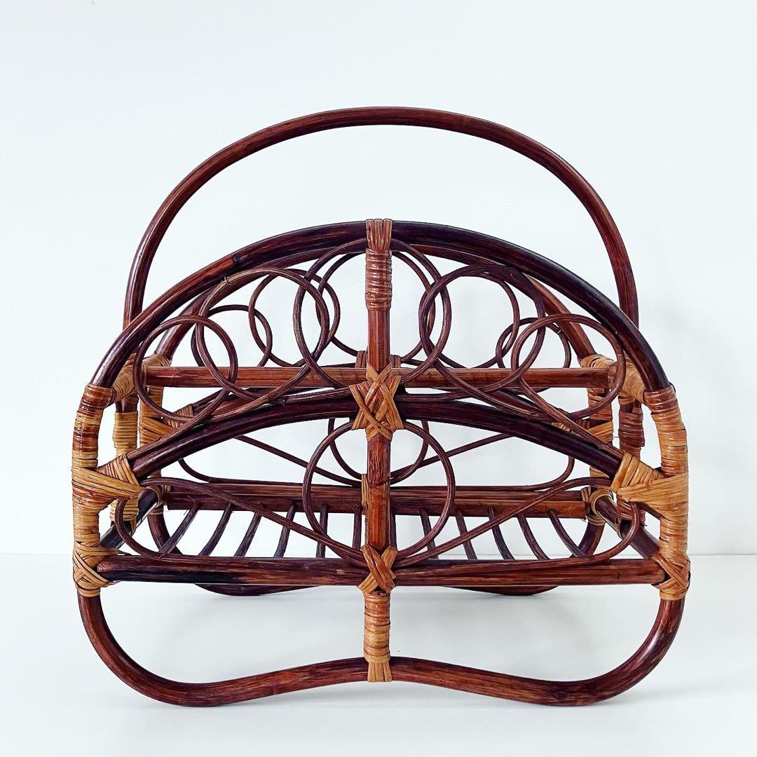 ラタン　籐　マガジンラック　モダンビンテージ　雑貨　ブロカント