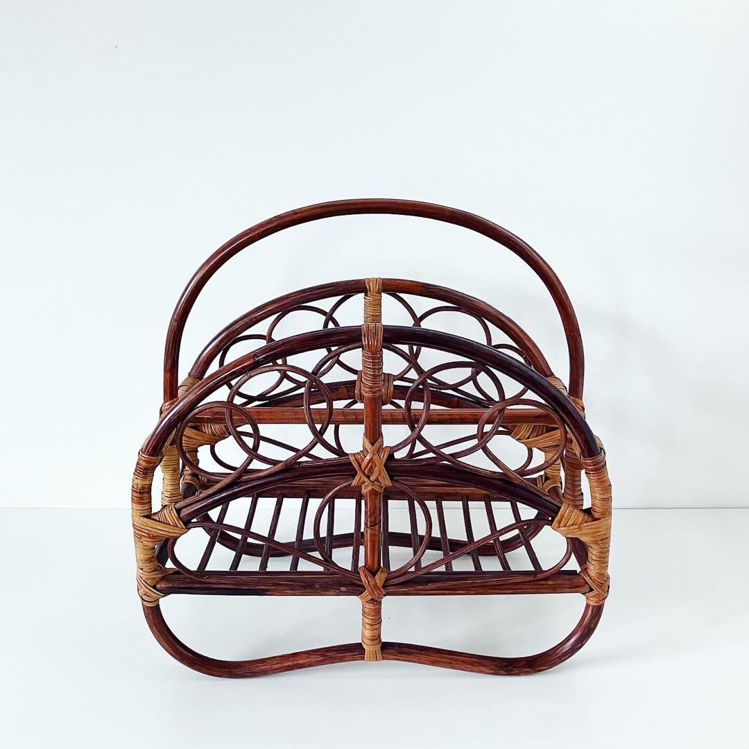 ラタン　籐　マガジンラック　モダンビンテージ　雑貨　ブロカント