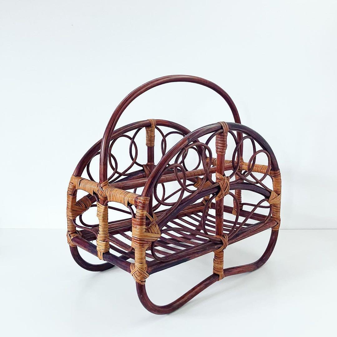 ラタン　籐　マガジンラック　モダンビンテージ　雑貨　ブロカント