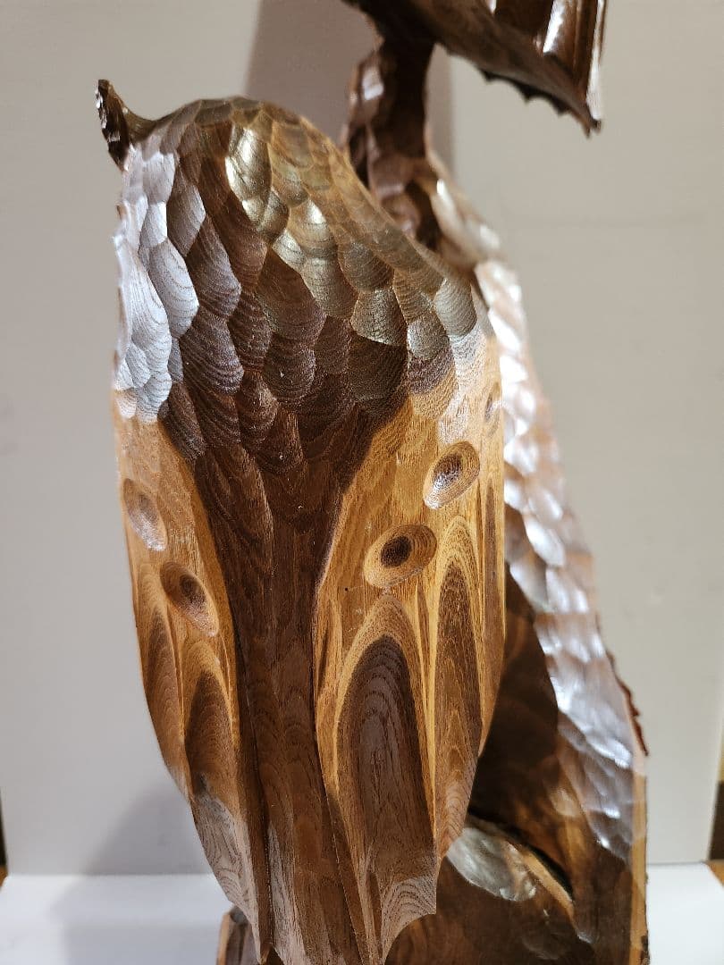 二羽の木彫り梟 フクロウ 天然木彫刻 置物 オブジェ 縁起物
