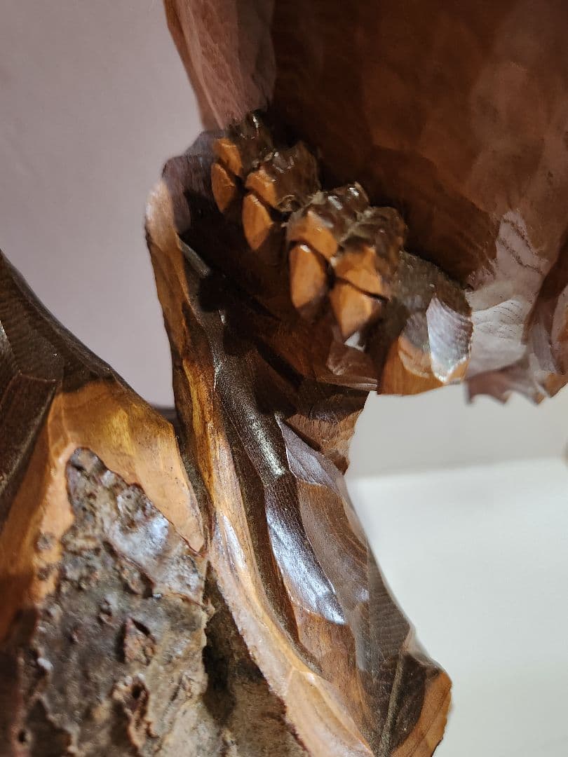 二羽の木彫り梟 フクロウ 天然木彫刻 置物 オブジェ 縁起物