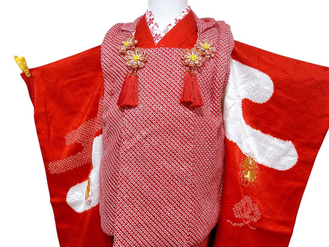 総絞り被布♡七五三　3歳　女の子　セット　一式　赤系　駒刺繍