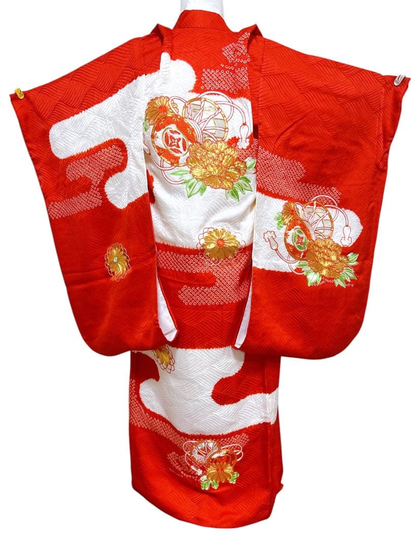 総絞り被布♡七五三　3歳　女の子　セット　一式　赤系　駒刺繍