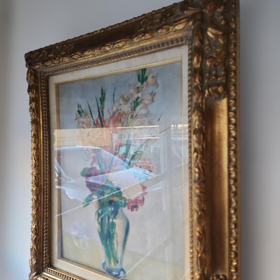 家具 花瓶の水彩画 金色フレーム