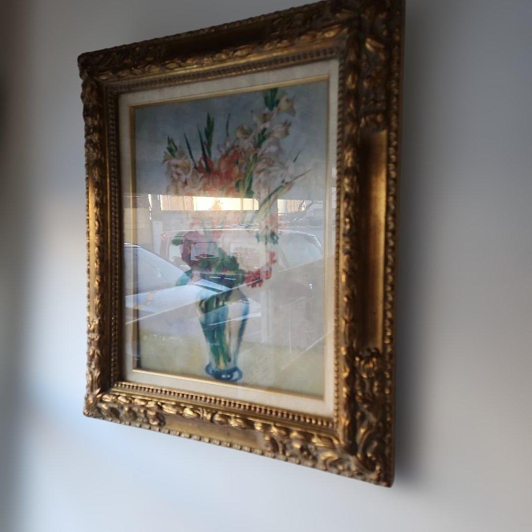 家具 花瓶の水彩画 金色フレーム