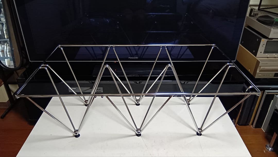 レア　1980's　スペースエイジ　メタル　タワーフレーム　ガラス　テーブル