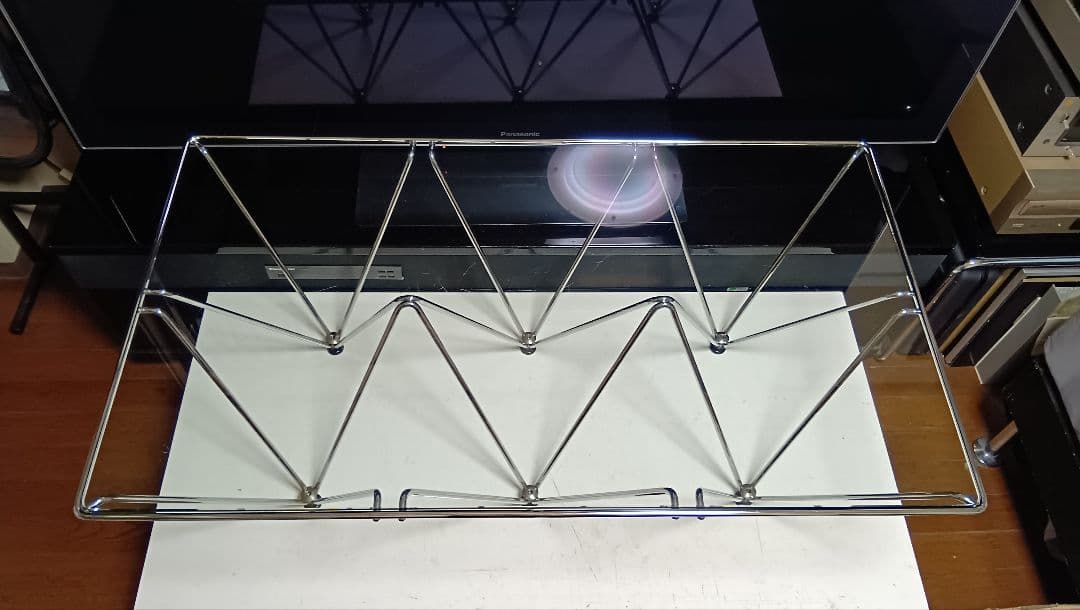 レア　1980's　スペースエイジ　メタル　タワーフレーム　ガラス　テーブル