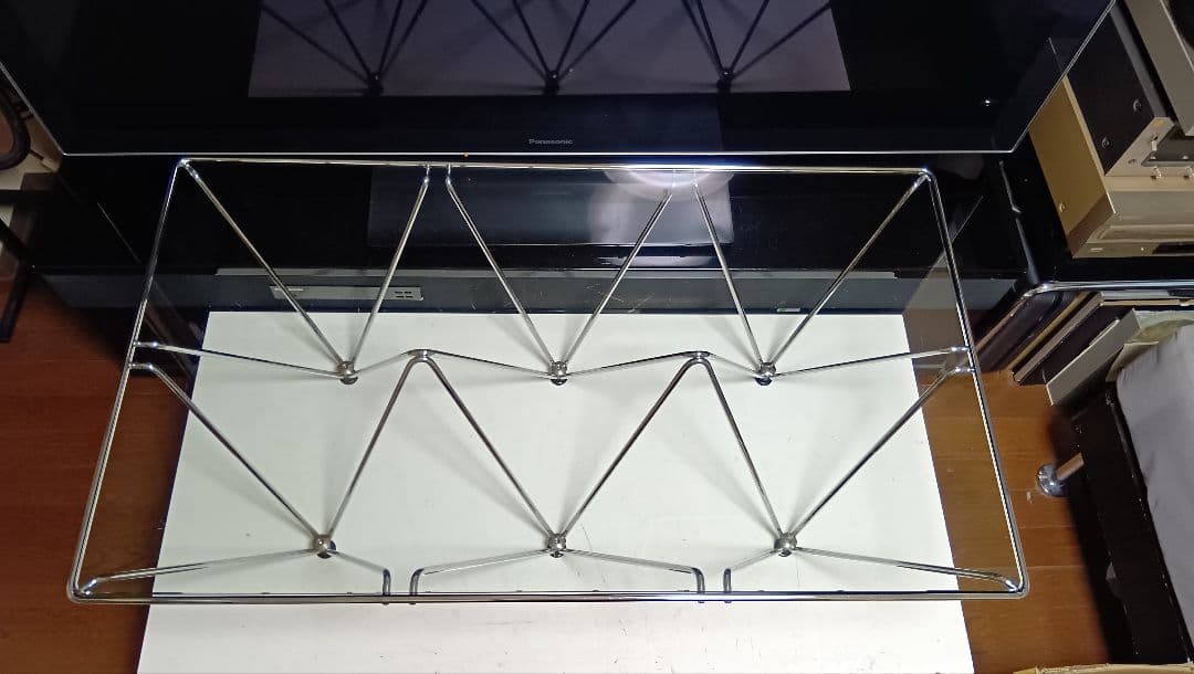 レア　1980's　スペースエイジ　メタル　タワーフレーム　ガラス　テーブル