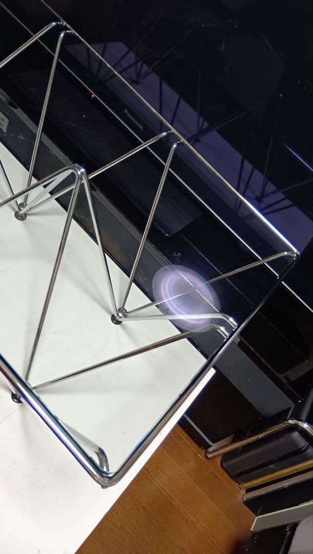 レア　1980's　スペースエイジ　メタル　タワーフレーム　ガラス　テーブル