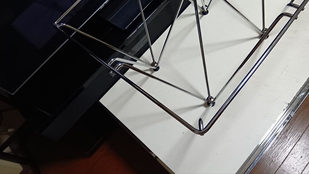 レア　1980's　スペースエイジ　メタル　タワーフレーム　ガラス　テーブル