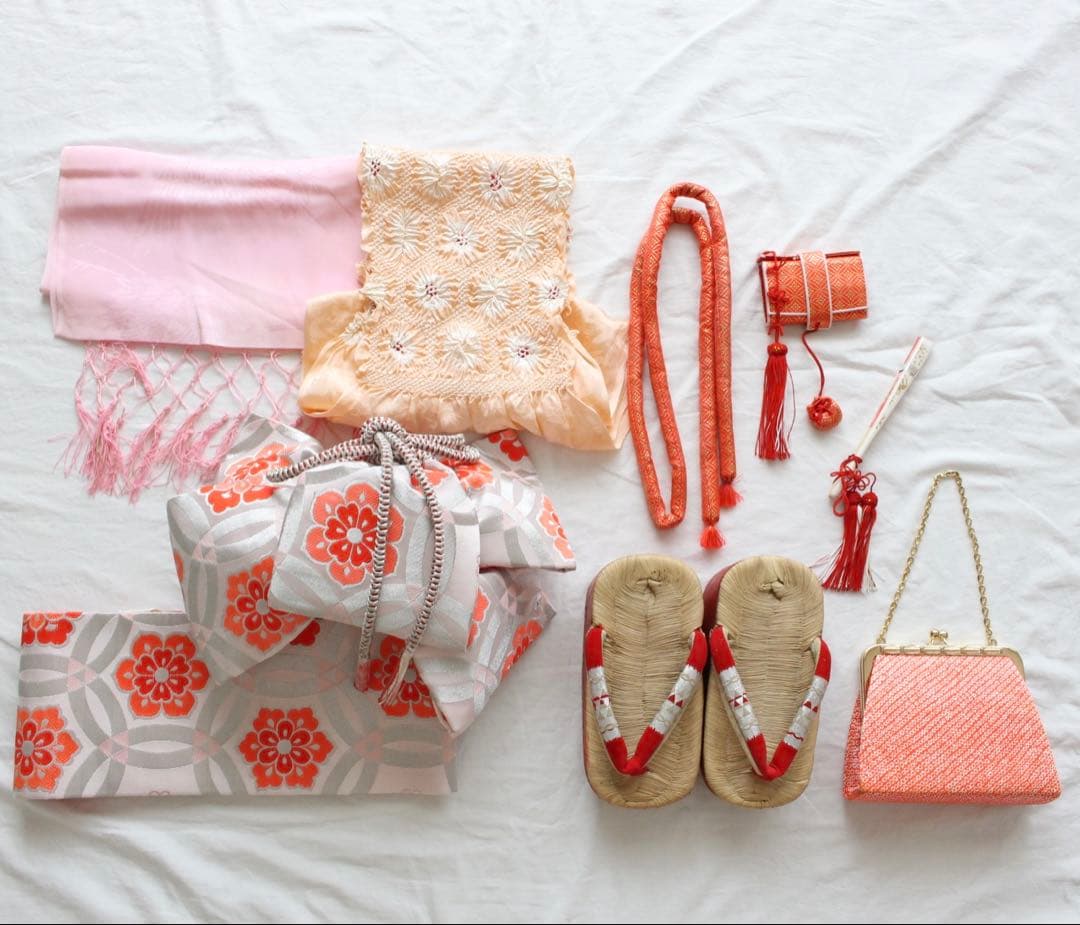 七五三 5歳 6歳 女の子 子供 アンティーク 着物 つくり帯 ぽっくり セット