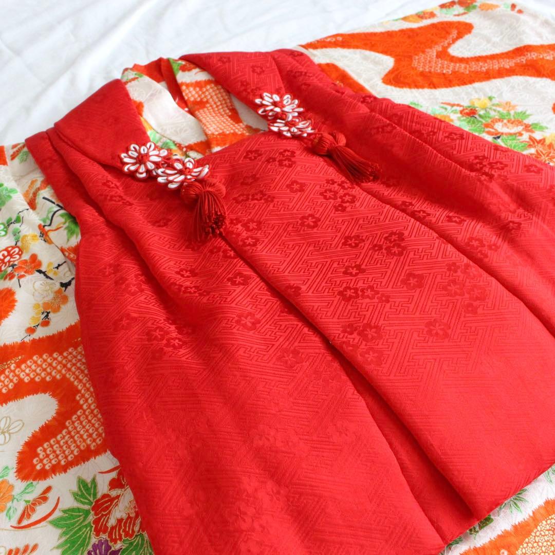 七五三 3歳 子供 女の子 正絹 オレンジ 着物 被布 セット